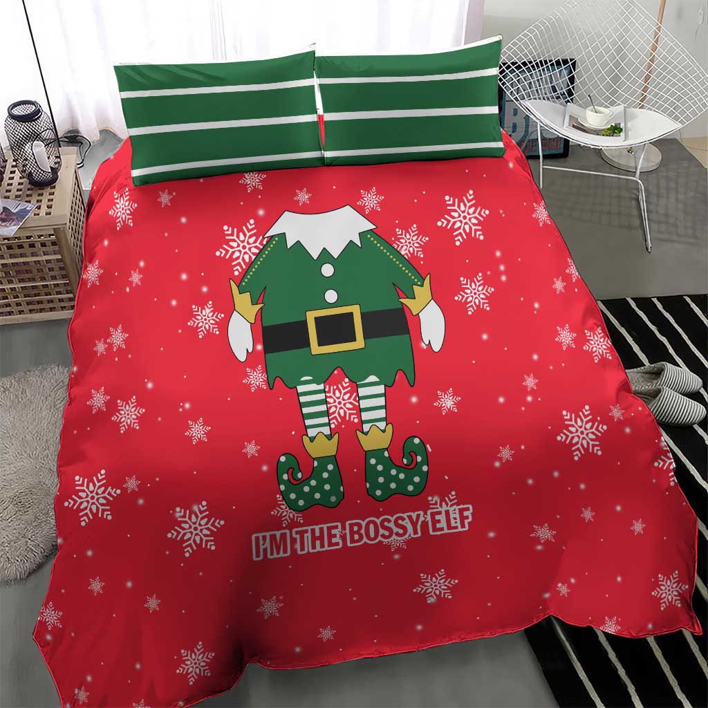 Bossy Elf Christmas Bedding Set with Snowflakes and Striped Sleeves - Wonder Print Shop