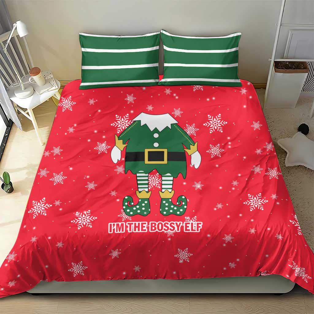Bossy Elf Christmas Bedding Set with Snowflakes and Striped Sleeves - Wonder Print Shop