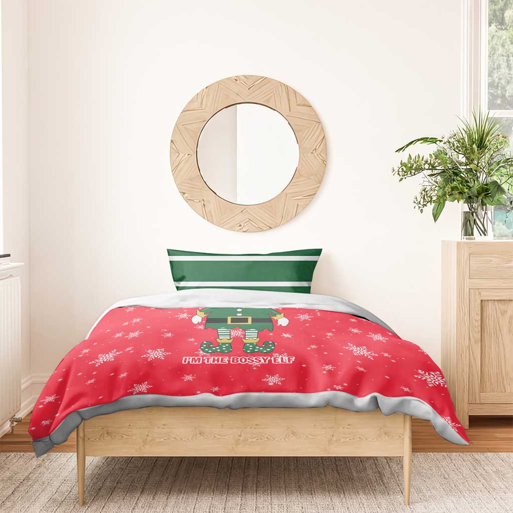 Bossy Elf Christmas Bedding Set with Snowflakes and Striped Sleeves - Wonder Print Shop