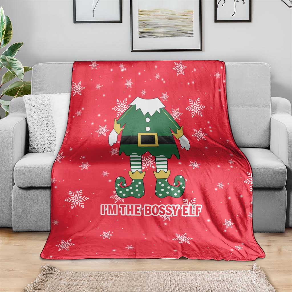 Bossy Elf Christmas Blanket with Snowflakes and Striped Sleeves - Wonder Print Shop