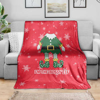 Bossy Elf Christmas Blanket with Snowflakes and Striped Sleeves - Wonder Print Shop