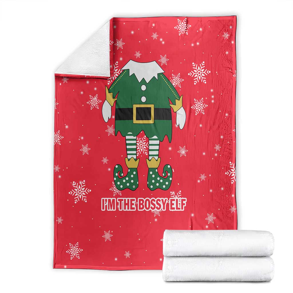Bossy Elf Christmas Blanket with Snowflakes and Striped Sleeves - Wonder Print Shop