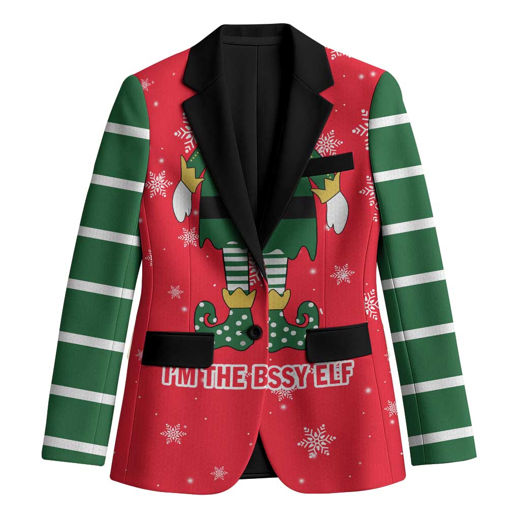 Bossy Elf Christmas Blazer with Snowflakes and Striped Sleeves - Wonder Print Shop