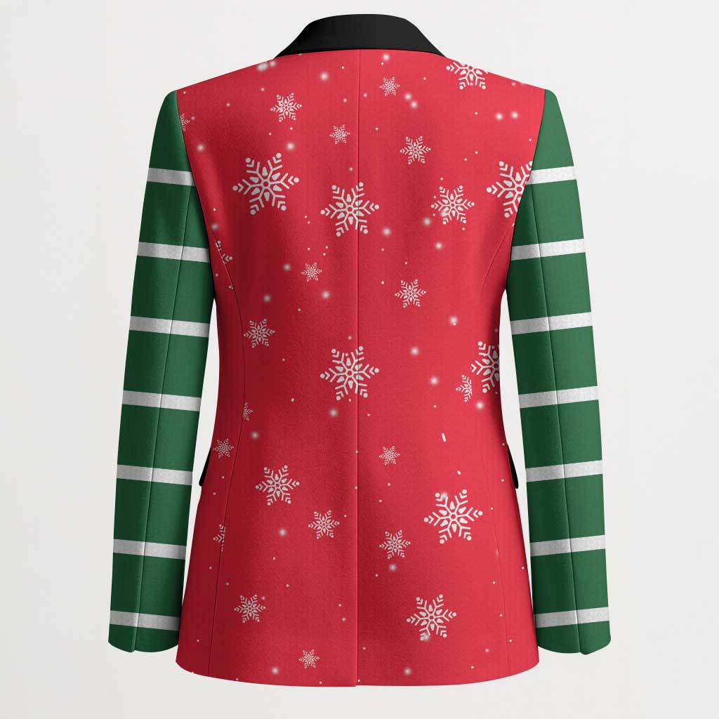 Bossy Elf Christmas Blazer with Snowflakes and Striped Sleeves - Wonder Print Shop