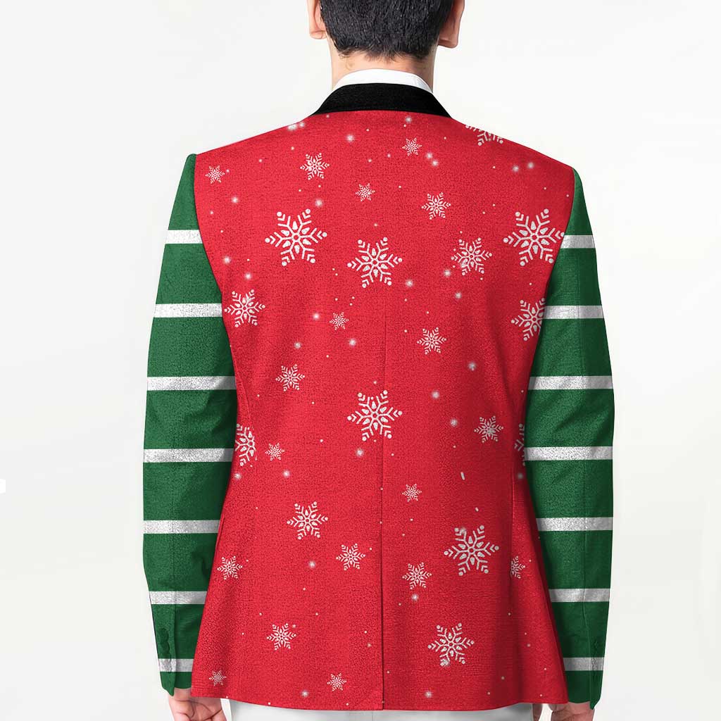 Bossy Elf Christmas Blazer with Snowflakes and Striped Sleeves - Wonder Print Shop