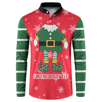 Bossy Elf Christmas Button Sweatshirt with Snowflakes and Striped Sleeves - Wonder Print Shop