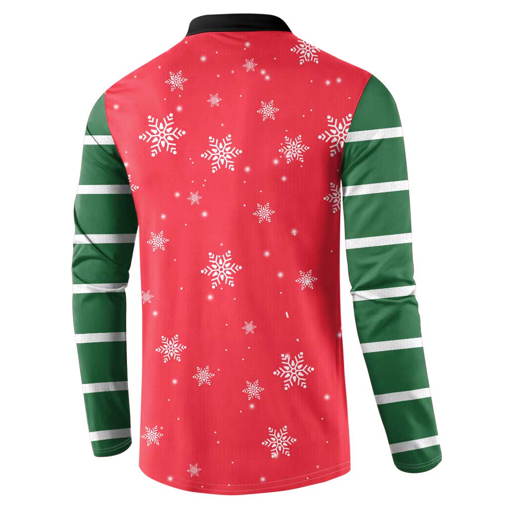 Bossy Elf Christmas Button Sweatshirt with Snowflakes and Striped Sleeves - Wonder Print Shop