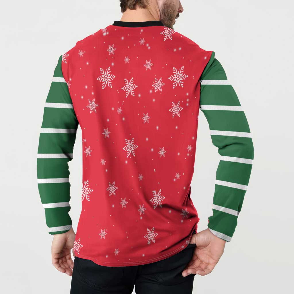 Bossy Elf Christmas Button Sweatshirt with Snowflakes and Striped Sleeves - Wonder Print Shop