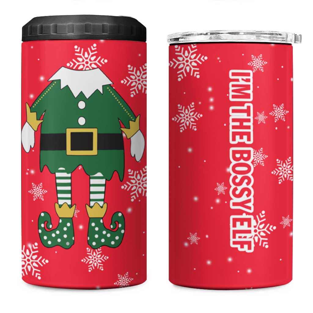Bossy Elf Christmas 4 in 1 Can Cooler Tumbler with Snowflakes and Striped Sleeves - Wonder Print Shop