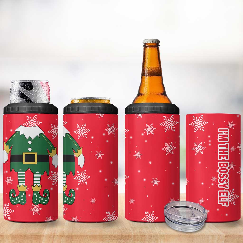 Bossy Elf Christmas 4 in 1 Can Cooler Tumbler with Snowflakes and Striped Sleeves - Wonder Print Shop