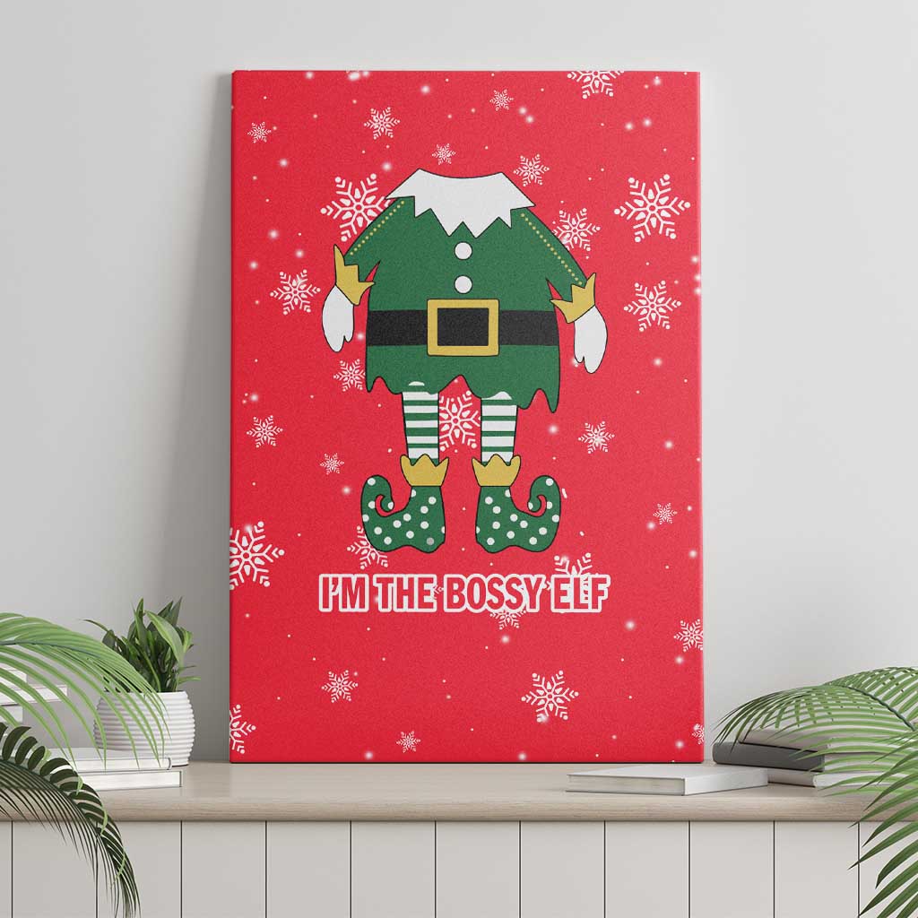 Bossy Elf Christmas Canvas Wall Art with Snowflakes and Striped Sleeves - Wonder Print Shop