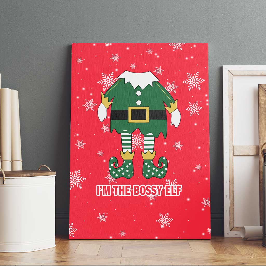 Bossy Elf Christmas Canvas Wall Art with Snowflakes and Striped Sleeves - Wonder Print Shop