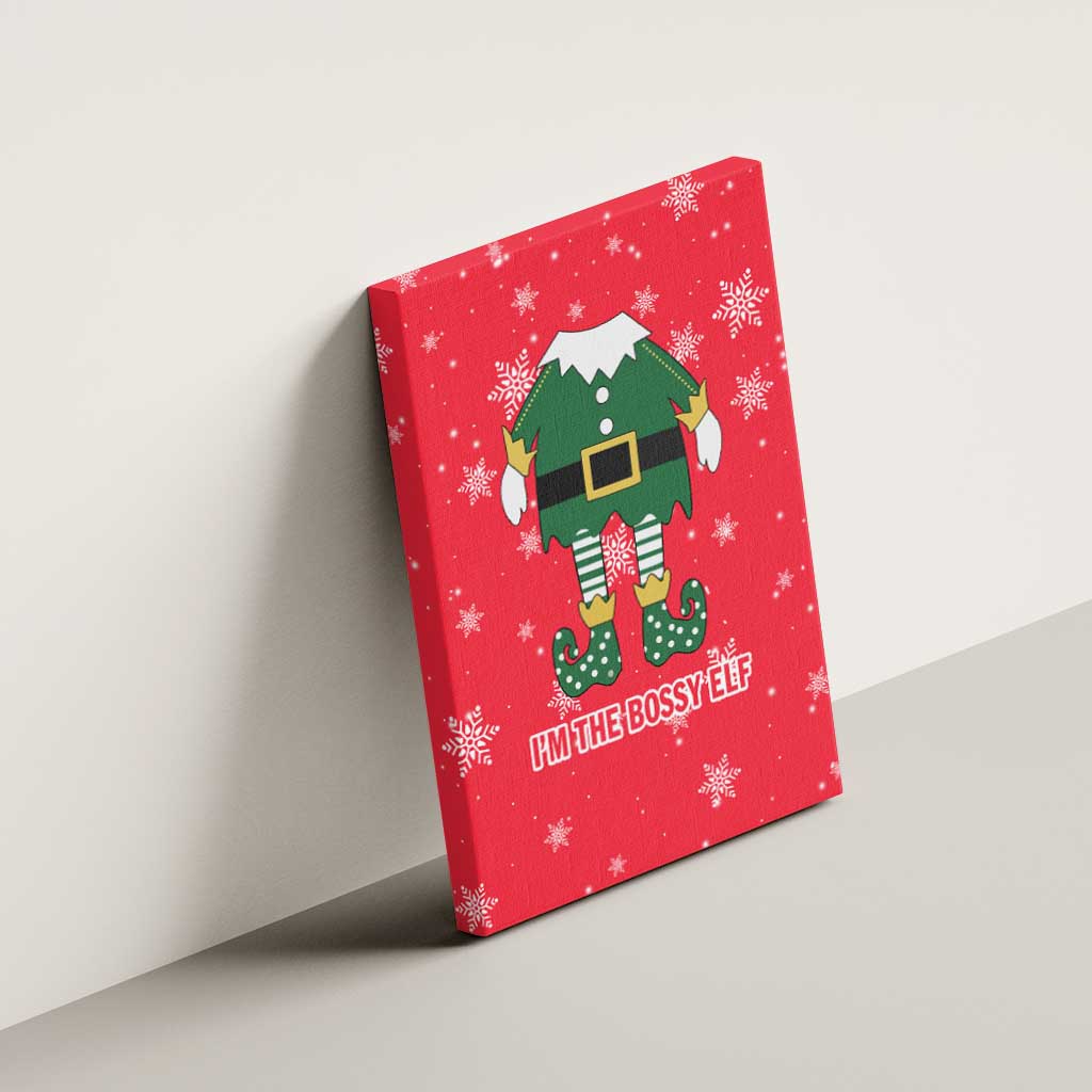 Bossy Elf Christmas Canvas Wall Art with Snowflakes and Striped Sleeves - Wonder Print Shop