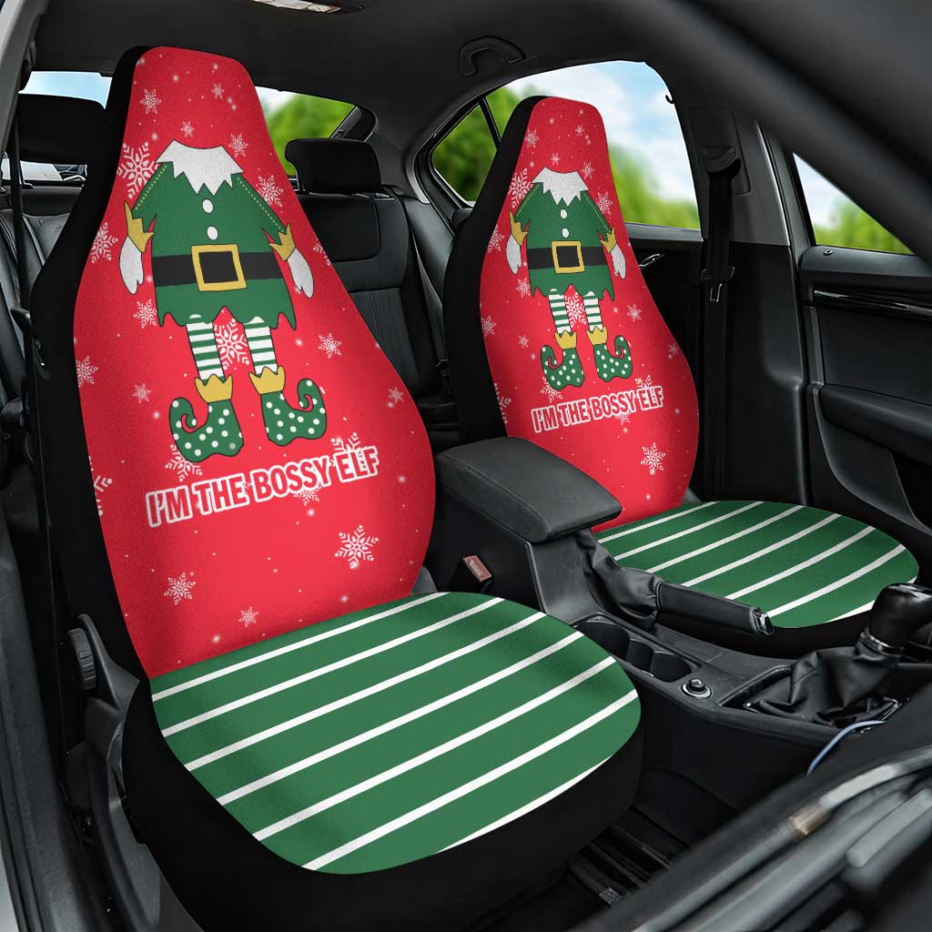 Bossy Elf Christmas Car Seat Cover with Snowflakes and Striped Sleeves - Wonder Print Shop