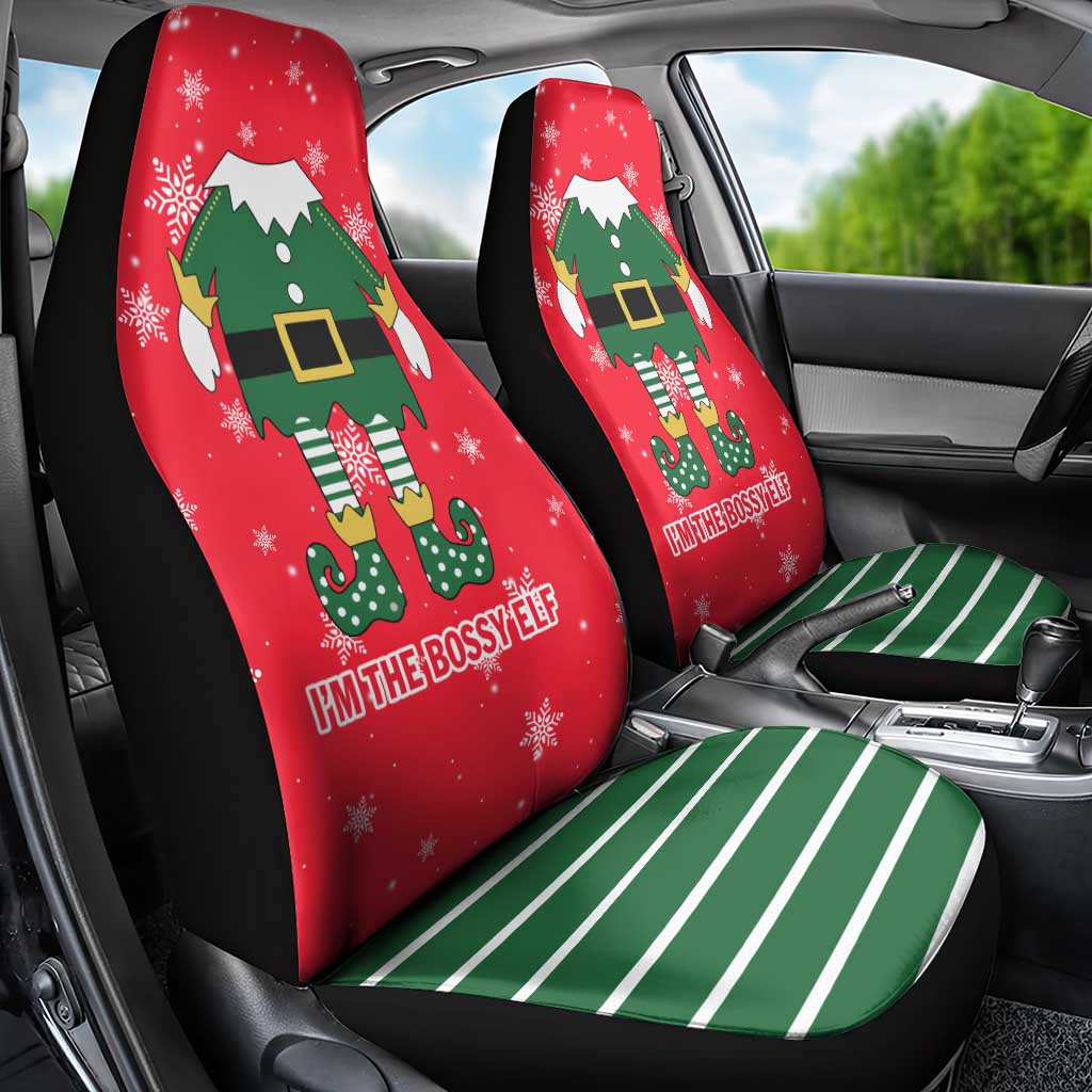 Bossy Elf Christmas Car Seat Cover with Snowflakes and Striped Sleeves - Wonder Print Shop