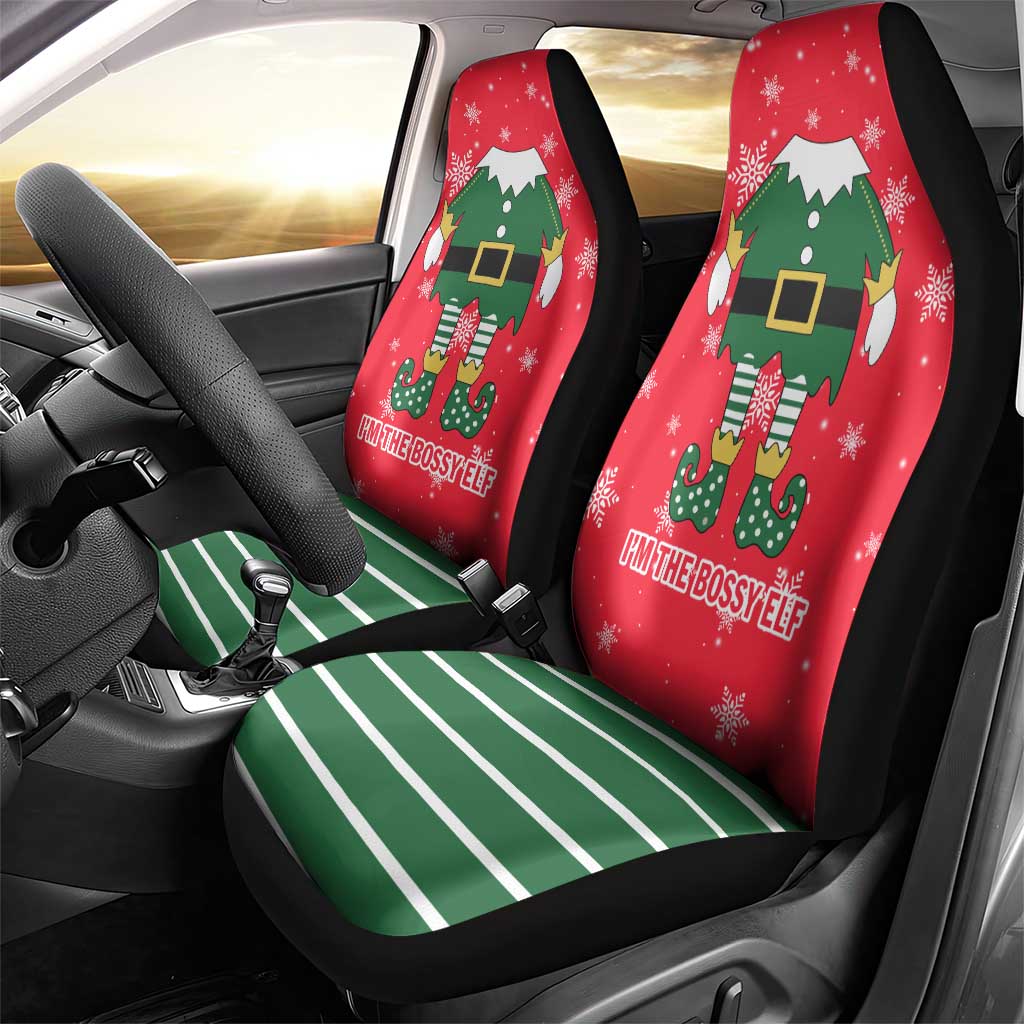 Bossy Elf Christmas Car Seat Cover with Snowflakes and Striped Sleeves - Wonder Print Shop