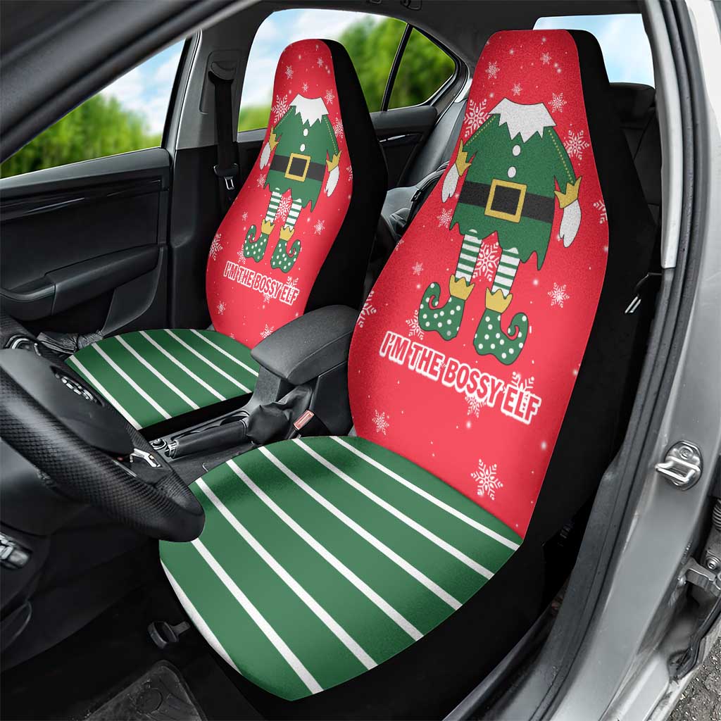 Bossy Elf Christmas Car Seat Cover with Snowflakes and Striped Sleeves - Wonder Print Shop