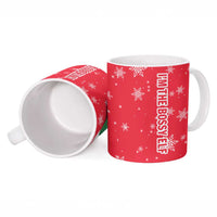 Bossy Elf Christmas Ceramic Mug with Snowflakes and Striped Sleeves - Wonder Print Shop