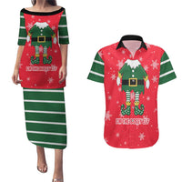 Bossy Elf Christmas Couples Matching Puletasi and Hawaiian Shirt with Snowflakes and Striped Sleeves - Wonder Print Shop