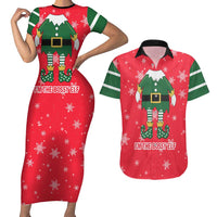 Bossy Elf Christmas Couples Matching Short Sleeve Bodycon Dress and Hawaiian Shirt with Snowflakes and Striped Sleeves - Wonder Print Shop