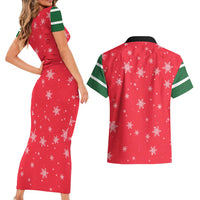 Bossy Elf Christmas Couples Matching Short Sleeve Bodycon Dress and Hawaiian Shirt with Snowflakes and Striped Sleeves - Wonder Print Shop