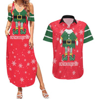 Bossy Elf Christmas Couples Matching Summer Maxi Dress and Hawaiian Shirt with Snowflakes and Striped Sleeves - Wonder Print Shop