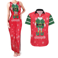 Bossy Elf Christmas Couples Matching Tank Maxi Dress and Hawaiian Shirt with Snowflakes and Striped Sleeves - Wonder Print Shop