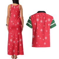 Bossy Elf Christmas Couples Matching Tank Maxi Dress and Hawaiian Shirt with Snowflakes and Striped Sleeves - Wonder Print Shop