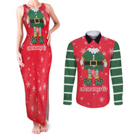 Bossy Elf Christmas Couples Matching Tank Maxi Dress and Long Sleeve Button Shirt with Snowflakes and Striped Sleeves - Wonder Print Shop