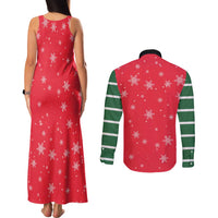Bossy Elf Christmas Couples Matching Tank Maxi Dress and Long Sleeve Button Shirt with Snowflakes and Striped Sleeves - Wonder Print Shop