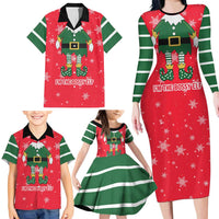 Bossy Elf Christmas Family Matching Long Sleeve Bodycon Dress and Hawaiian Shirt with Snowflakes and Striped Sleeves - Wonder Print Shop