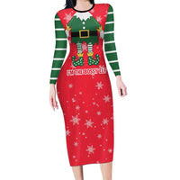 Bossy Elf Christmas Family Matching Long Sleeve Bodycon Dress and Hawaiian Shirt with Snowflakes and Striped Sleeves - Wonder Print Shop
