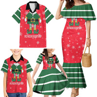 Bossy Elf Christmas Family Matching Mermaid Dress and Hawaiian Shirt with Snowflakes and Striped Sleeves - Wonder Print Shop