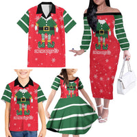 Bossy Elf Christmas Family Matching Off The Shoulder Long Sleeve Dress and Hawaiian Shirt with Snowflakes and Striped Sleeves - Wonder Print Shop