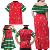 Bossy Elf Christmas Family Matching Off Shoulder Maxi Dress and Hawaiian Shirt with Snowflakes and Striped Sleeves - Wonder Print Shop