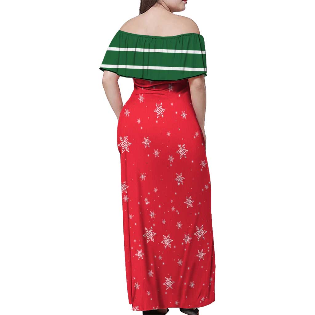 Bossy Elf Christmas Family Matching Off Shoulder Maxi Dress and Hawaiian Shirt with Snowflakes and Striped Sleeves - Wonder Print Shop