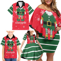 Bossy Elf Christmas Family Matching Off Shoulder Short Dress and Hawaiian Shirt with Snowflakes and Striped Sleeves - Wonder Print Shop
