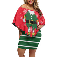 Bossy Elf Christmas Family Matching Off Shoulder Short Dress and Hawaiian Shirt with Snowflakes and Striped Sleeves - Wonder Print Shop