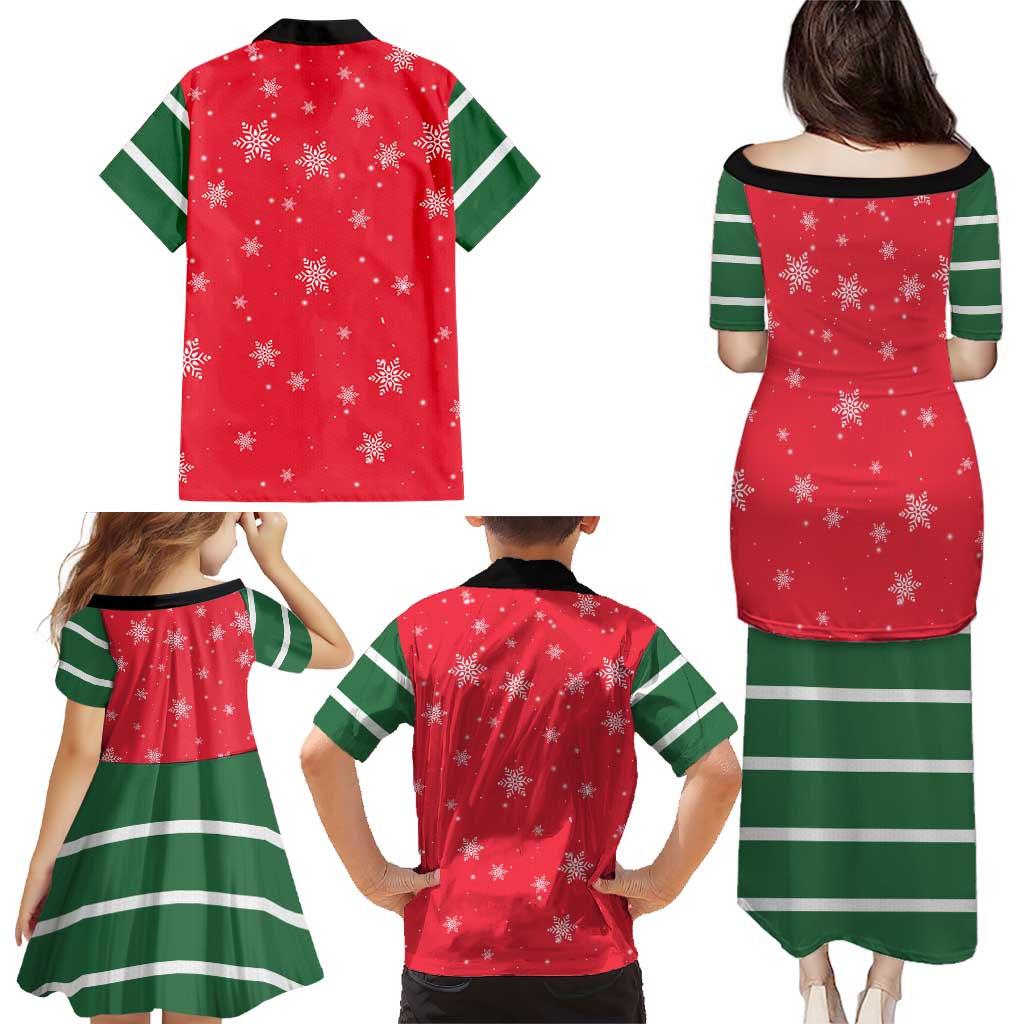 Bossy Elf Christmas Family Matching Puletasi and Hawaiian Shirt with Snowflakes and Striped Sleeves - Wonder Print Shop