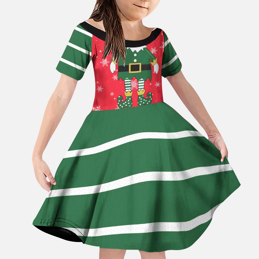 Bossy Elf Christmas Family Matching Short Sleeve Bodycon Dress and Hawaiian Shirt with Snowflakes and Striped Sleeves - Wonder Print Shop