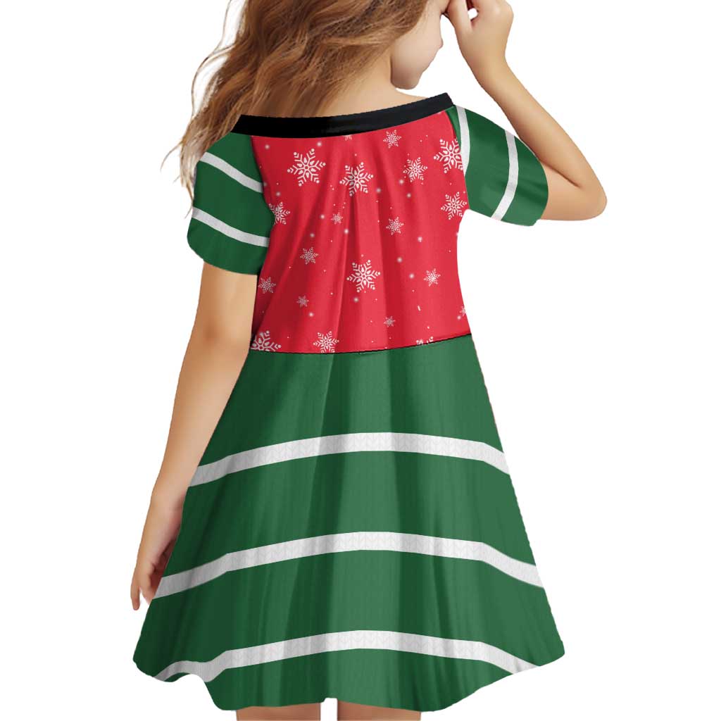 Bossy Elf Christmas Family Matching Short Sleeve Bodycon Dress and Hawaiian Shirt with Snowflakes and Striped Sleeves - Wonder Print Shop