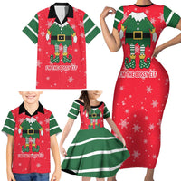 Bossy Elf Christmas Family Matching Short Sleeve Bodycon Dress and Hawaiian Shirt with Snowflakes and Striped Sleeves - Wonder Print Shop