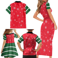 Bossy Elf Christmas Family Matching Short Sleeve Bodycon Dress and Hawaiian Shirt with Snowflakes and Striped Sleeves - Wonder Print Shop