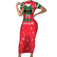 Bossy Elf Christmas Family Matching Short Sleeve Bodycon Dress and Hawaiian Shirt with Snowflakes and Striped Sleeves - Wonder Print Shop