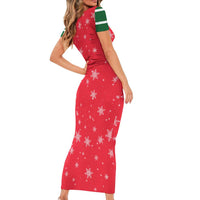 Bossy Elf Christmas Family Matching Short Sleeve Bodycon Dress and Hawaiian Shirt with Snowflakes and Striped Sleeves - Wonder Print Shop