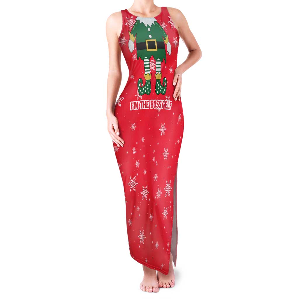 Bossy Elf Christmas Family Matching Tank Maxi Dress and Hawaiian Shirt with Snowflakes and Striped Sleeves - Wonder Print Shop
