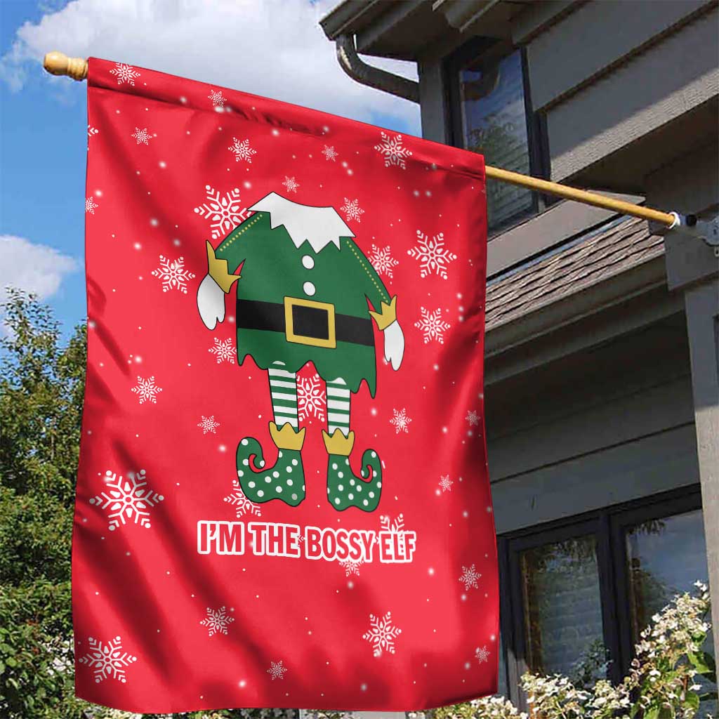 Bossy Elf Christmas Garden Flag with Snowflakes and Striped Sleeves - Wonder Print Shop