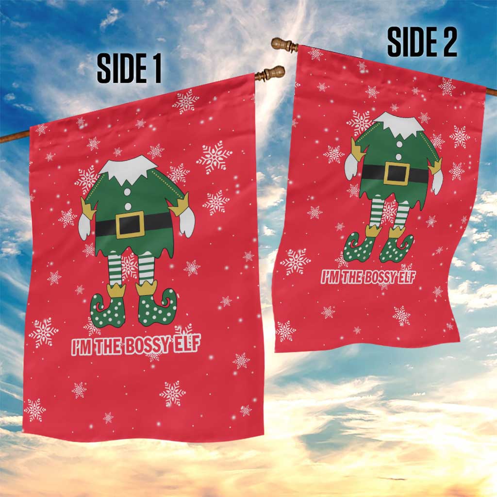 Bossy Elf Christmas Garden Flag with Snowflakes and Striped Sleeves - Wonder Print Shop