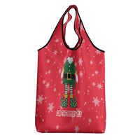 Bossy Elf Christmas Grocery Bag with Snowflakes and Striped Sleeves - Wonder Print Shop