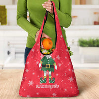 Bossy Elf Christmas Grocery Bag with Snowflakes and Striped Sleeves - Wonder Print Shop